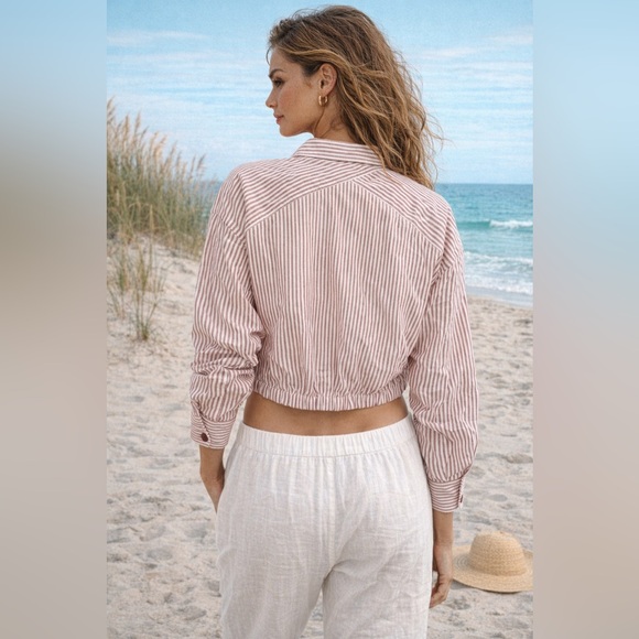 KOTN Striped Button-Up Cropped Egyptian Cotton Long Sleeve Striped Shirt XL - Picture 2 of 13